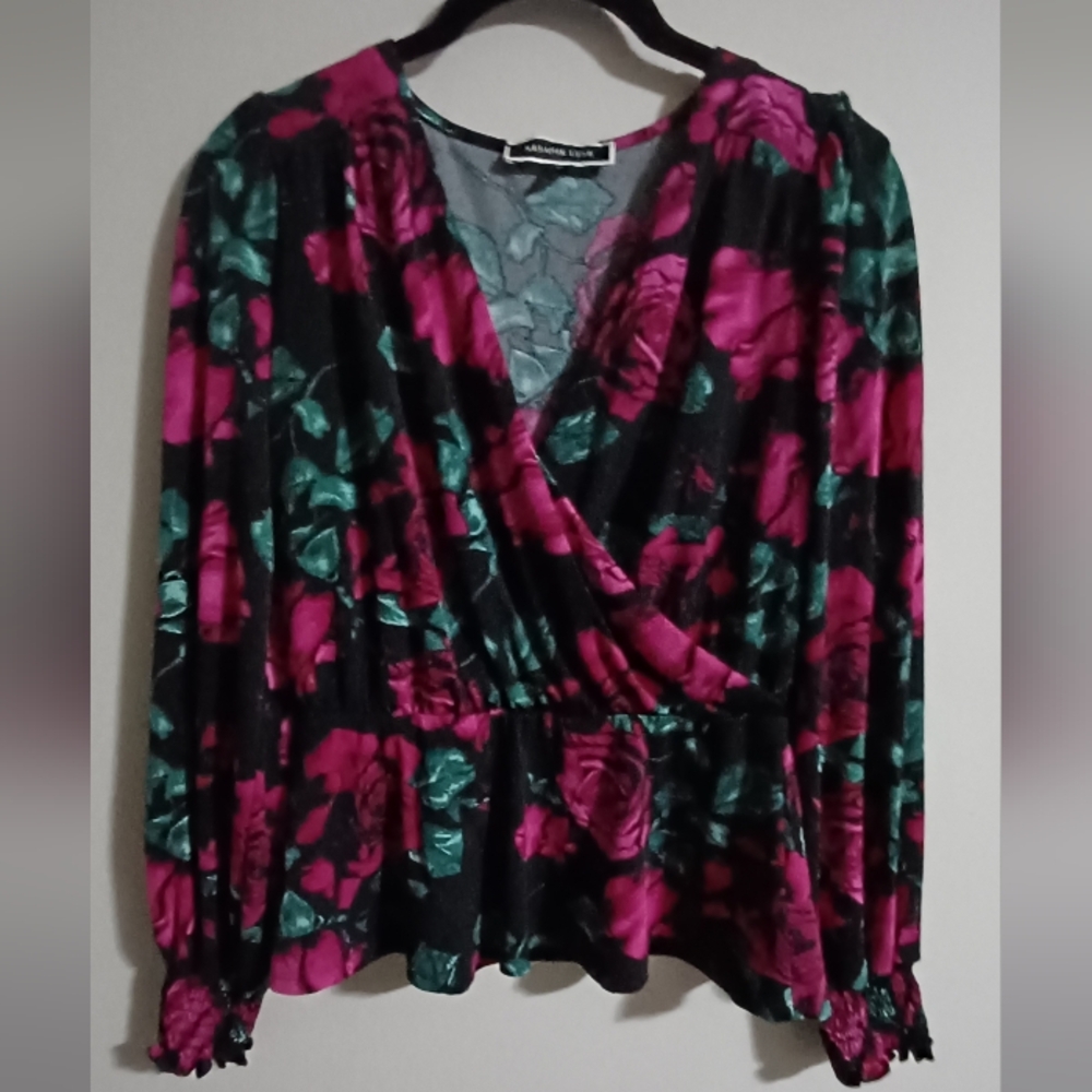 Charlotte Russe Floral Blouse - Pink and Green